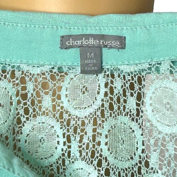 VTG Charlotte Russe Womens M Turquoise‎ Lace Long Sleeve Button Up Shirt Blouse - Picture 8 of 10